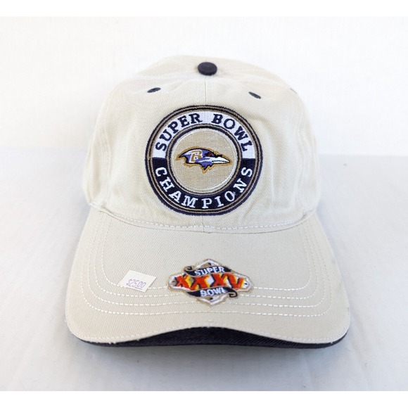 Vintage Baltimore Ravens Super Bowl Hat Strapback NFL Beige XXXV - Picture 2 of 9